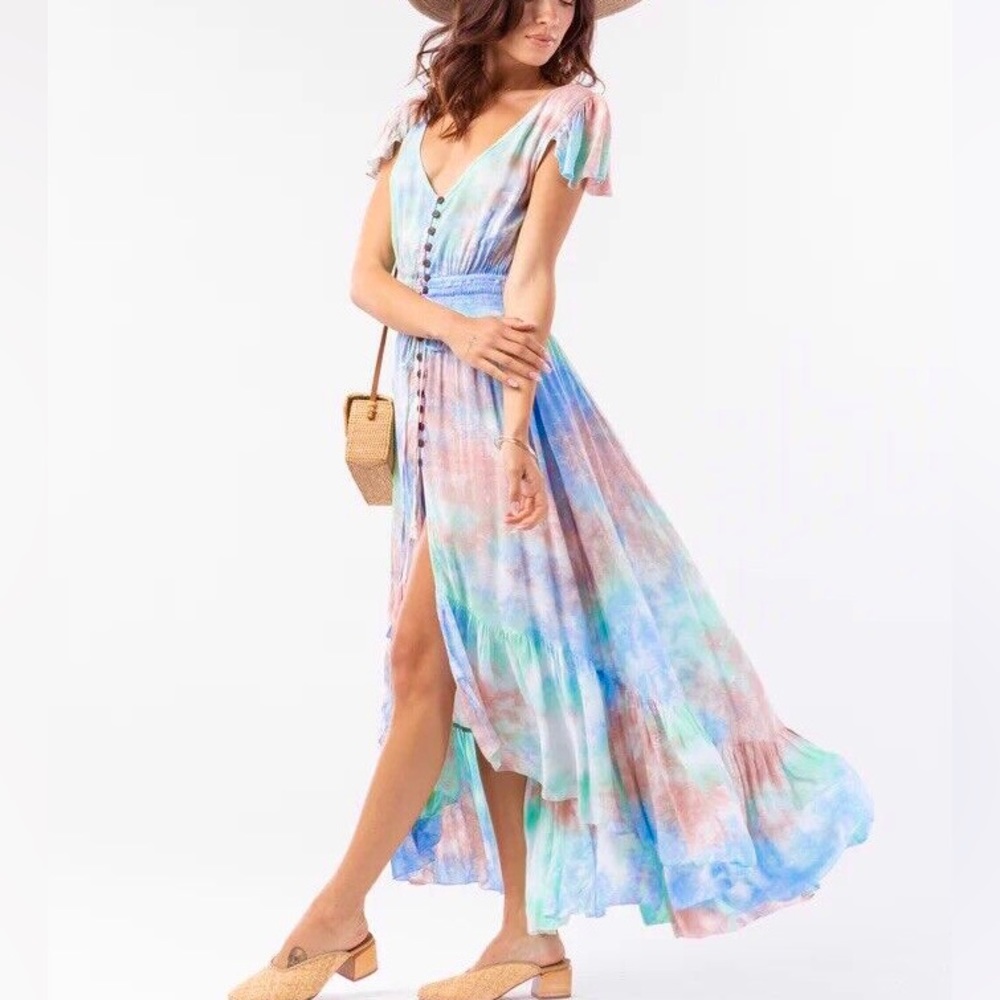 Tiare Hawaii Pastel Tie-Dye Maxi Dress in Blue, Pink, Green